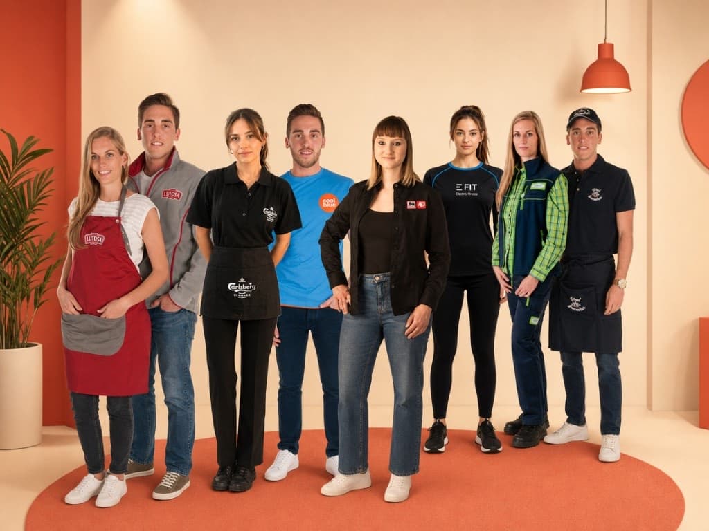 Team in tailor-made werkkledij en corporate wear met klantlogos